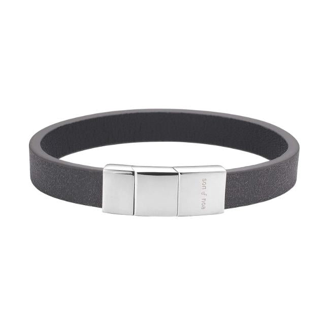 Son of Noa herrearmbånd i sort kalveskind med stållås 19–23 cm